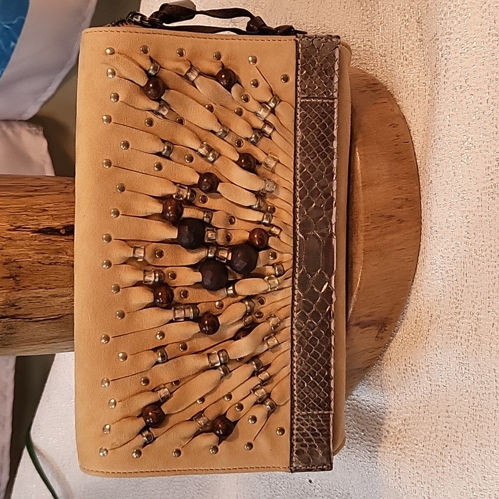 Jimmy Choo Suade & Snake Leather Clutch Beaded